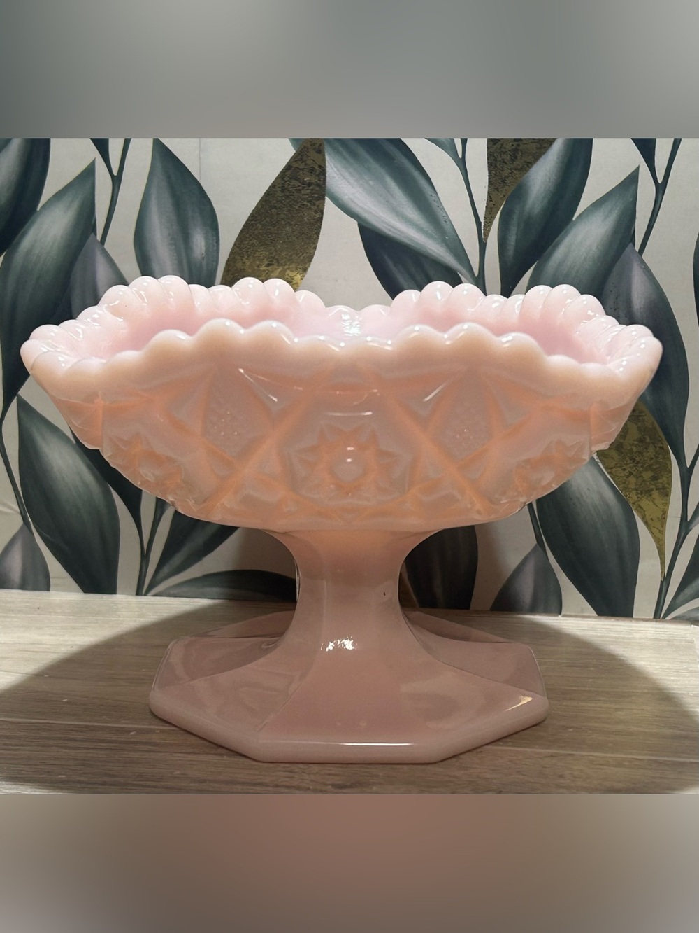 Vintage Fostoria Winburn Peach Opaque (Pink) Milk Glass Pedestal Jelly Compote